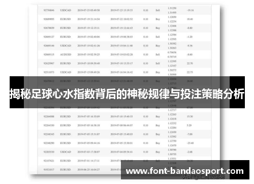 揭秘足球心水指数背后的神秘规律与投注策略分析